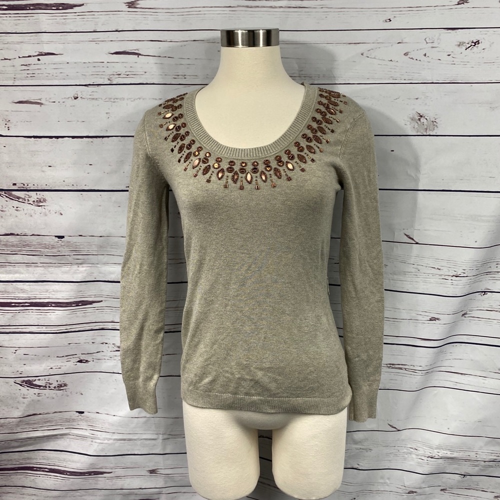 Cache Tan Beaded Sweater‎